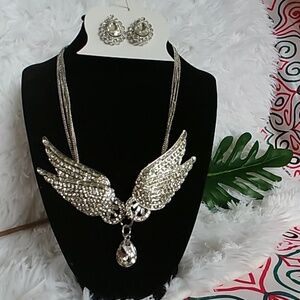 Silver and Crystal Angel Wings Necklace Set